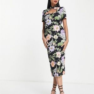 ASOS DESIGN keyhole midi dress in sketchy floral print - NWT - Size US 4